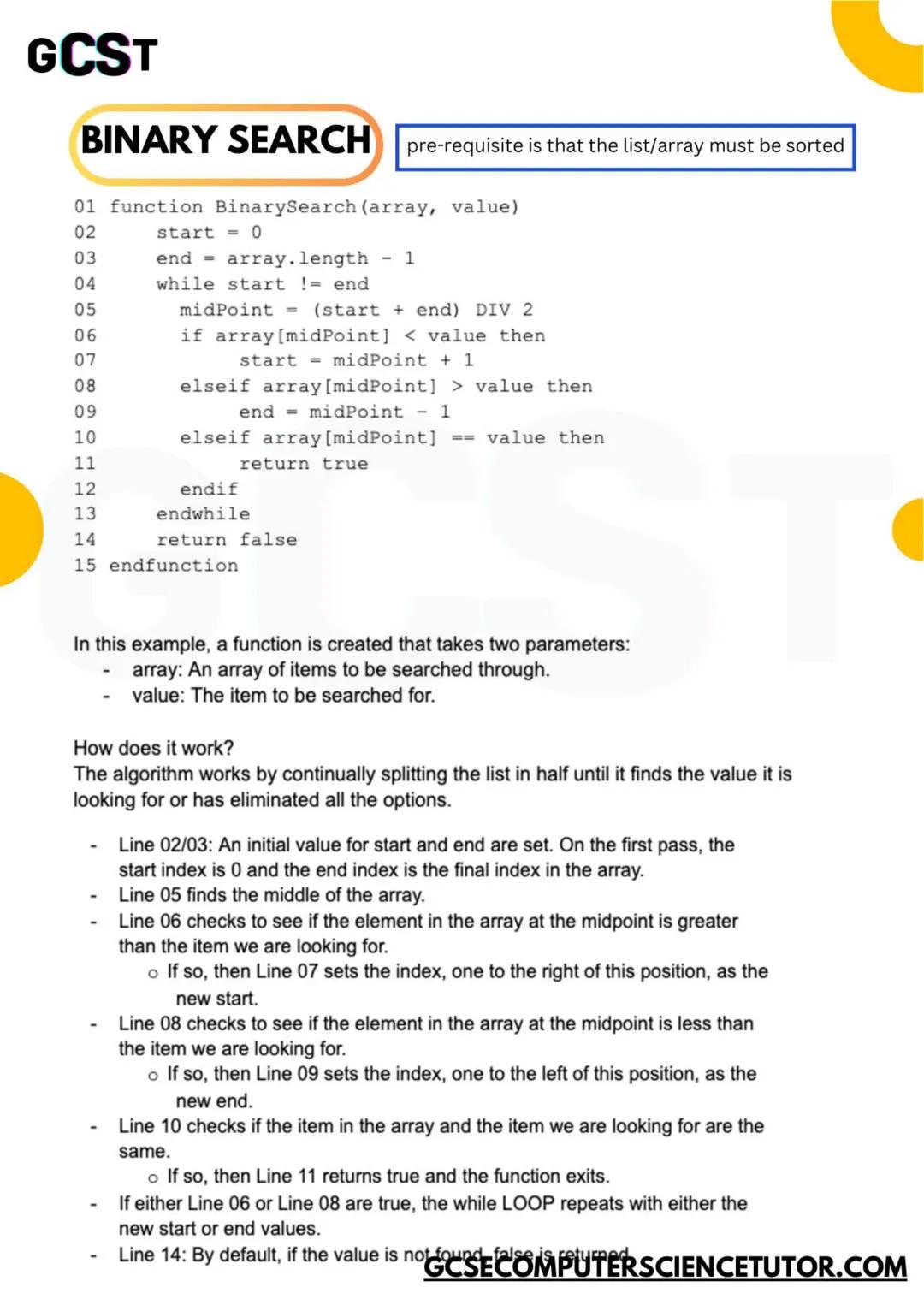 GCST
2.1
ALGORITHMS
SEARCH & SORTING ALGORITHMS
code is written in OCR Exam Reference Language
GCSE OCR
GCSECOMPUTERSCIENCETUTOR.COM GCS