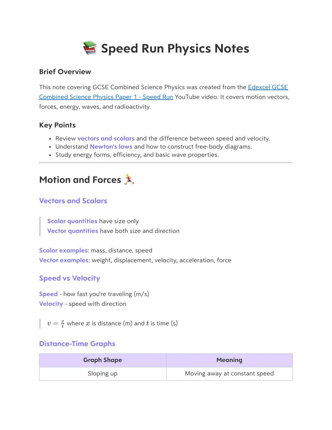 # Speed Run Physics Notes
Brief Overview
This note covering GCSE Combined Science Physics was created from the Edexcel GCSE
Combined Scien