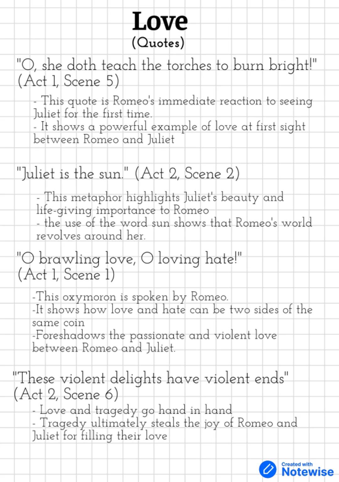 # Romeo and Juliet key
# themes
## Love
### Context
The play explores various forms of
love.
This includes the pure, impulsive love
bet