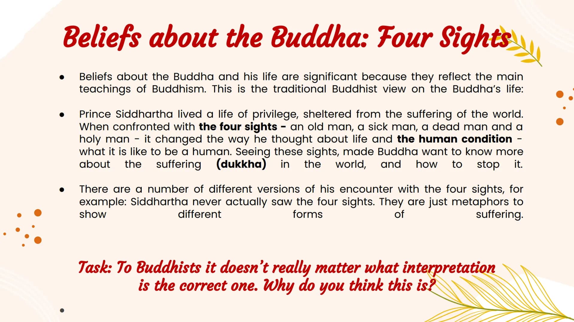 <h2>Introduction</h2>
<p>In National 5 RMPS, the study of Buddhism involves understanding the impact, relevance, and significance of key be