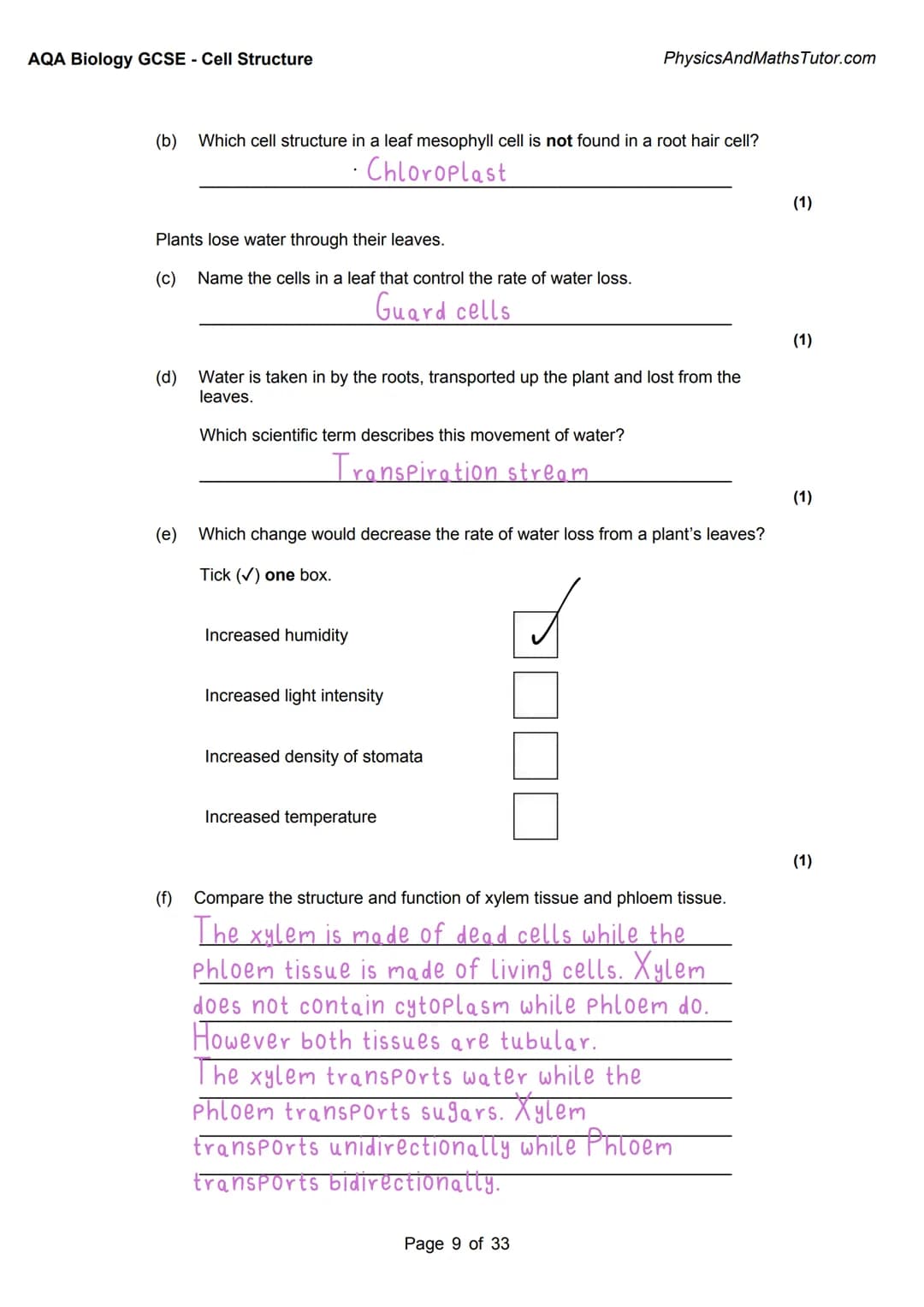 misbahhussain
1
AQA BIOLOGY:
Cell Structure
Exam questions +
answered
* Answer
* Key info
* Alternate answers AQA Biology GCSE - Ce