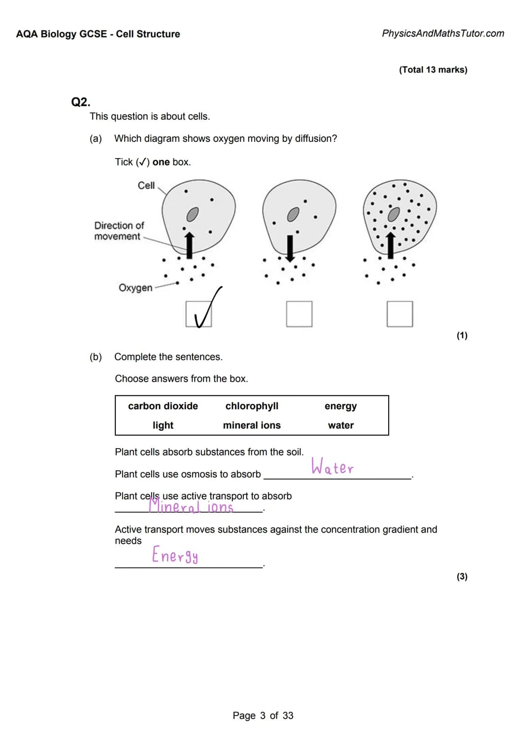 misbahhussain
1
AQA BIOLOGY:
Cell Structure
Exam questions +
answered
* Answer
* Key info
* Alternate answers AQA Biology GCSE - Ce