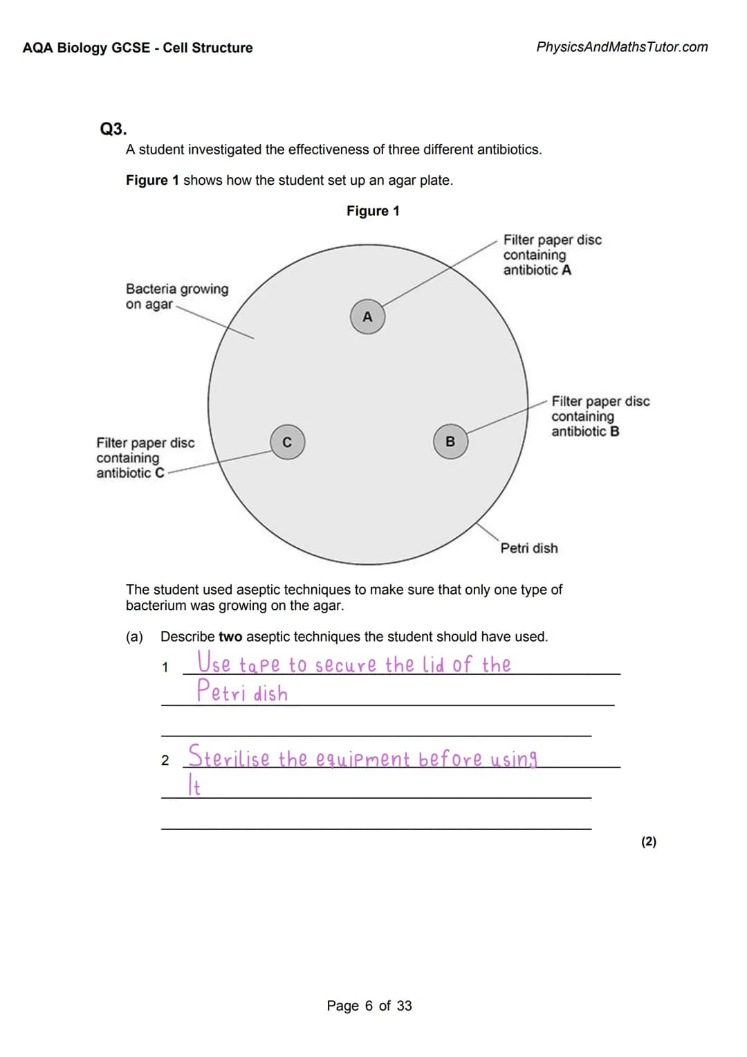 misbahhussain
1
AQA BIOLOGY:
Cell Structure
Exam questions +
answered
* Answer
* Key info
* Alternate answers AQA Biology GCSE - Ce