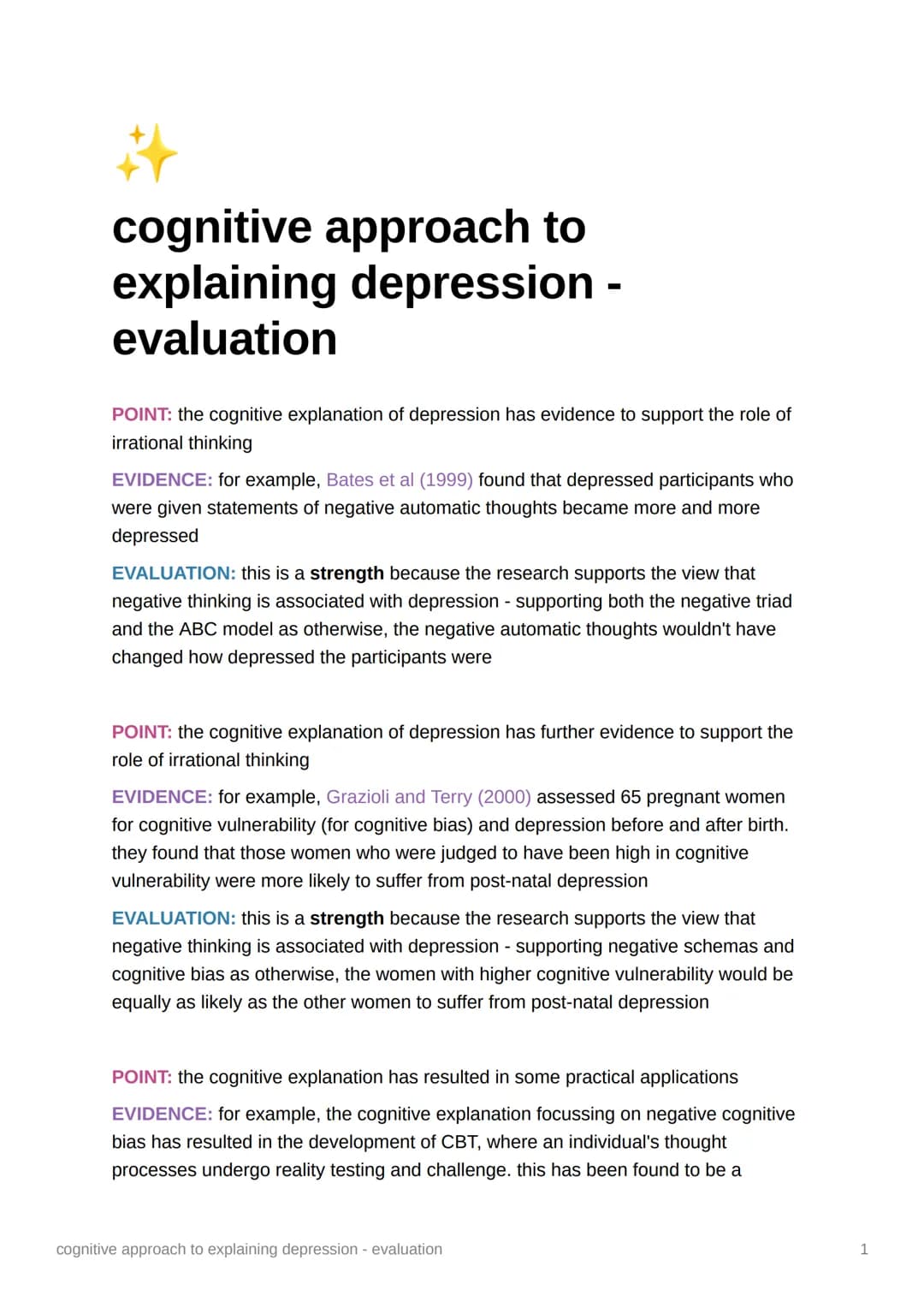 # cognitive approach to explaining depression
## negative schemas
according to this, depressed people have acquired a negative schema durin