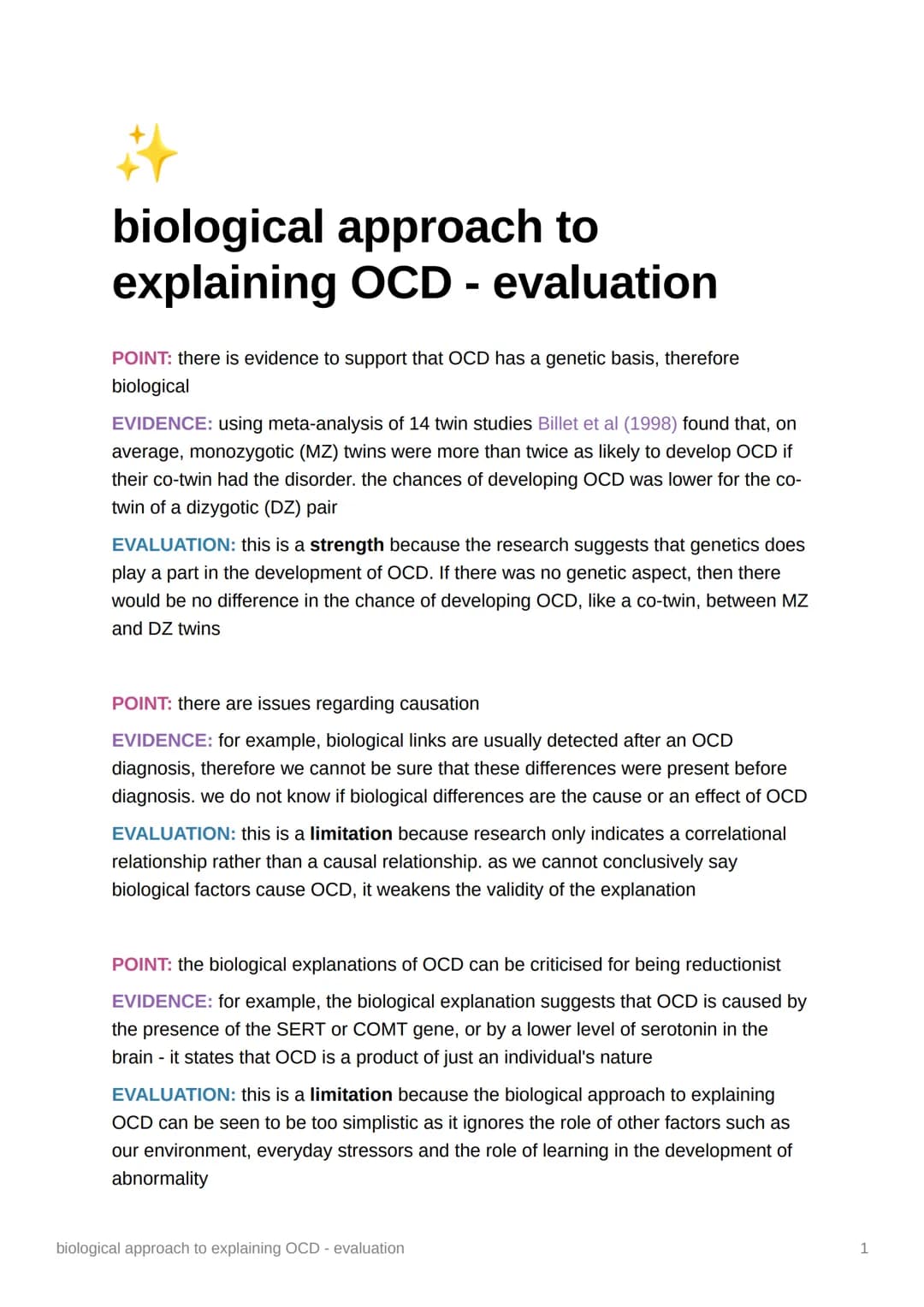 # biological approach to explaining OCD
## main assumptions of the approach:
* all is physical - either to do with the brain or body
* can