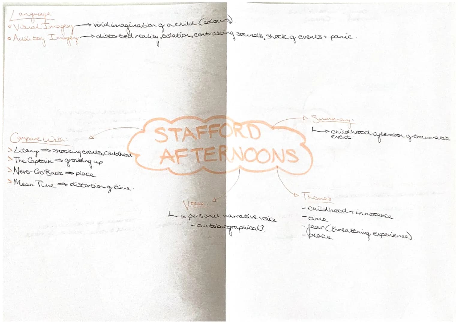 ## TITLE:
Stafford Afternoon
## KEY MESSAGES:
- The daunting bransition into adulthard
-betemjung and traumatic through
- The -less of chil