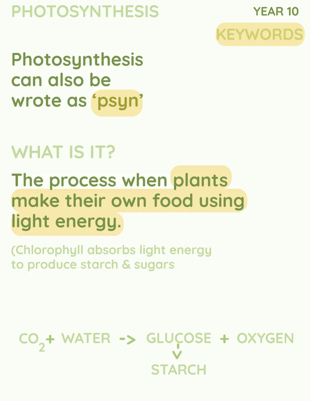 YEAR 10
RESPIRATION # RESPIRATION
## YEAR 10
### KEYWORDS
Respiration can also be wrote as 'resp'
Plants only photosynthesise during the