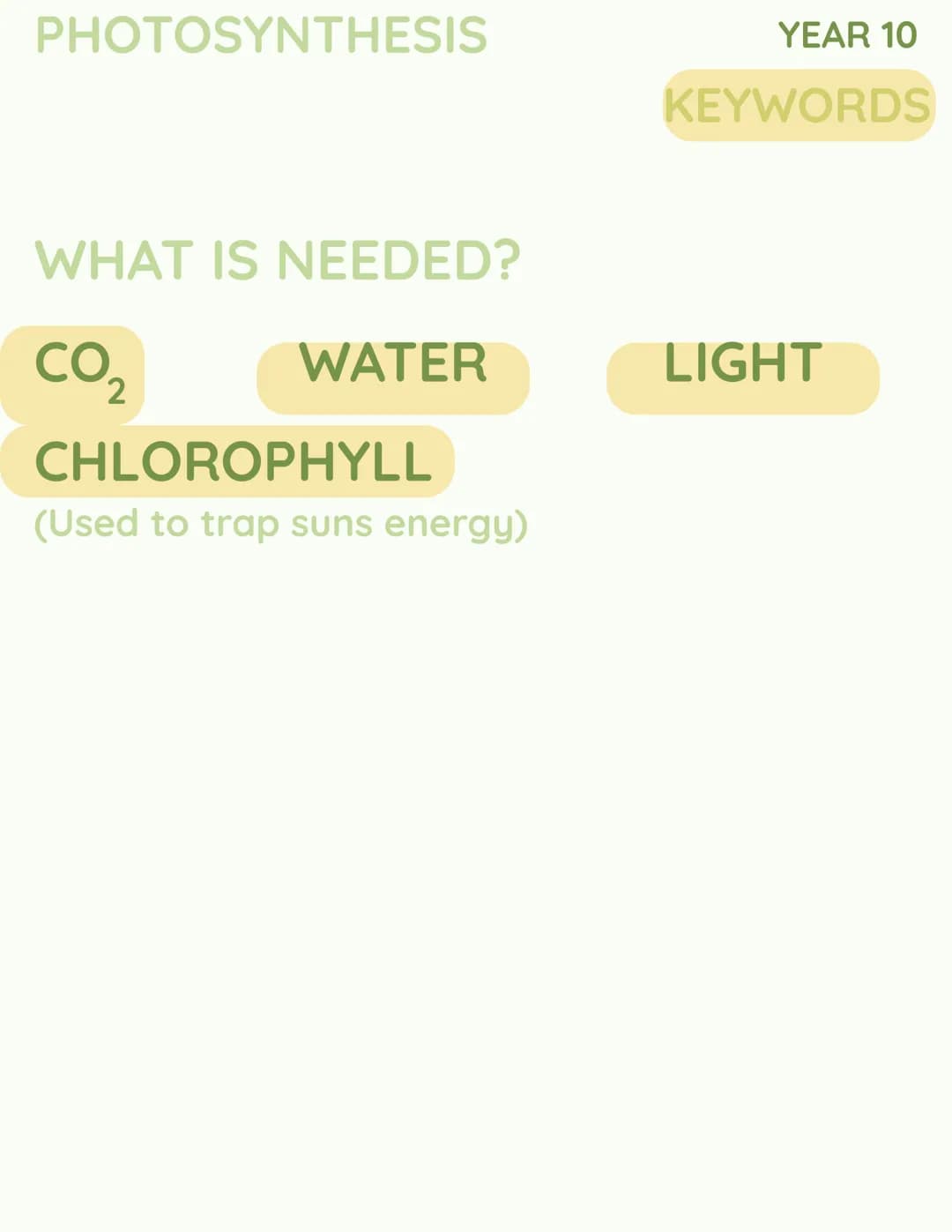 YEAR 10
RESPIRATION # RESPIRATION
## YEAR 10
### KEYWORDS
Respiration can also be wrote as 'resp'
Plants only photosynthesise during the