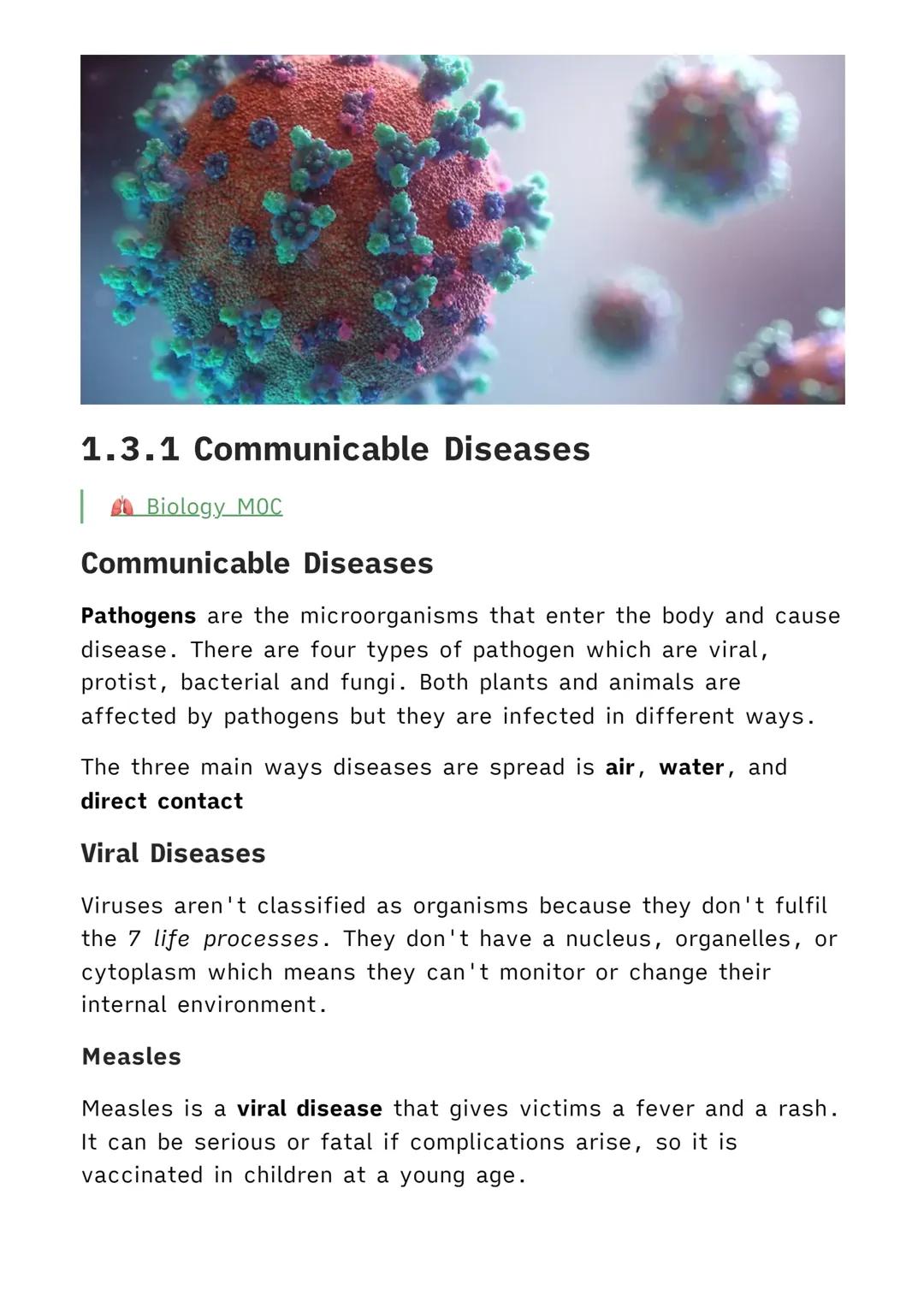 GCSE Biology Fun Communicable Diseases Notes & Worksheets