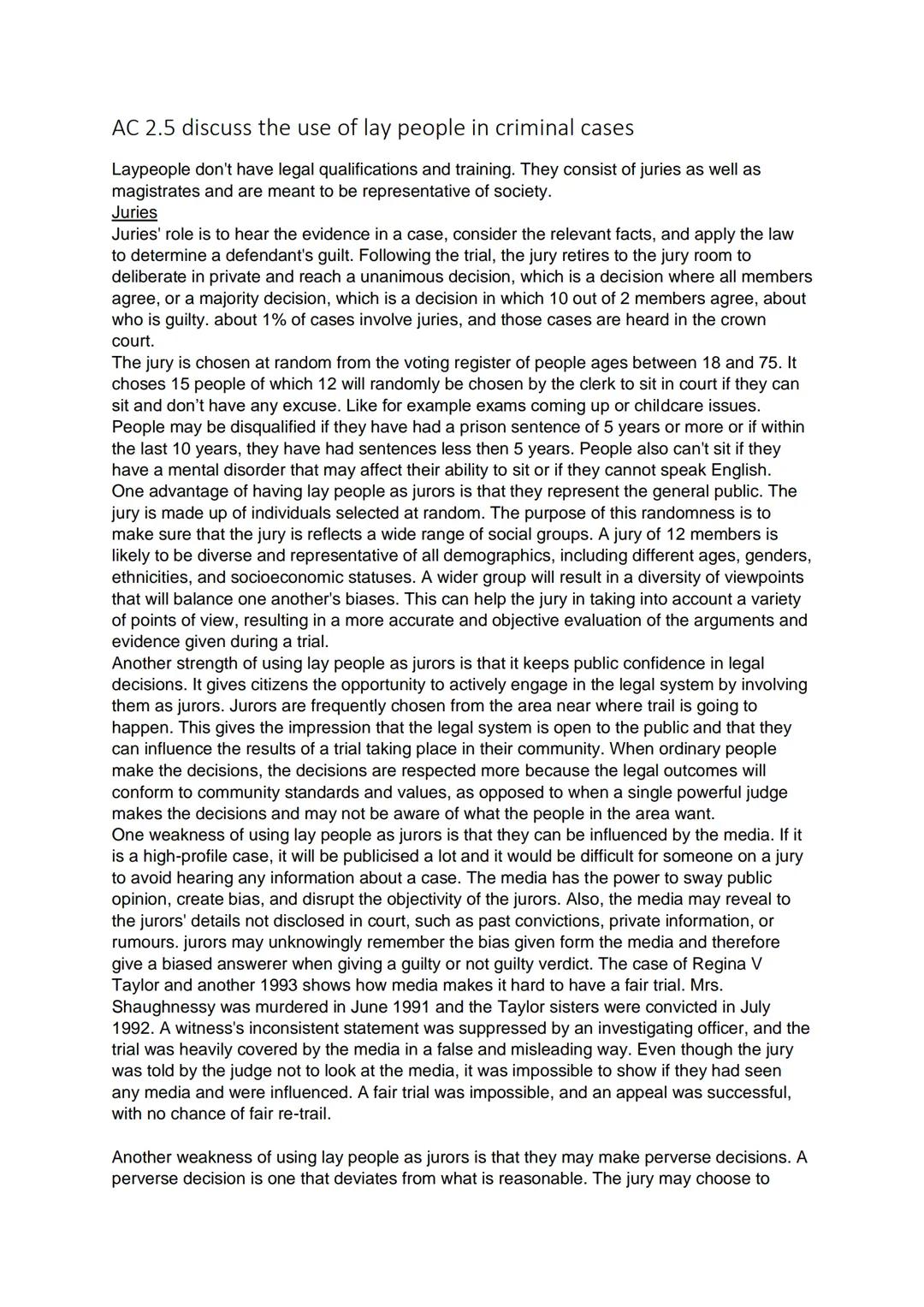 AC 2.5 discuss the use of lay people in criminal cases