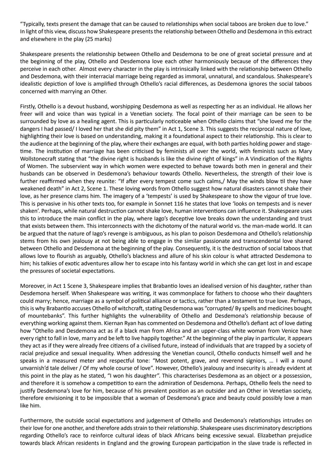 Essay on Othello and Desdemona’s Relationship