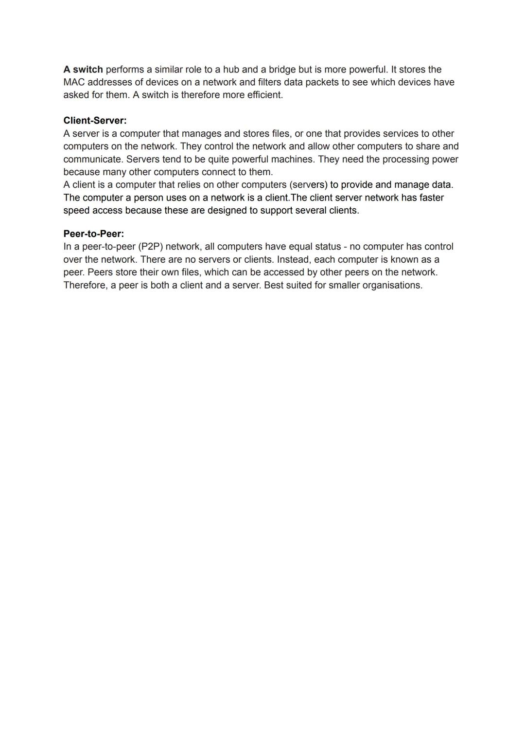 Networks
What is the point of a network and what devices are needed to form a network?
A network allows users to share files and data to oth