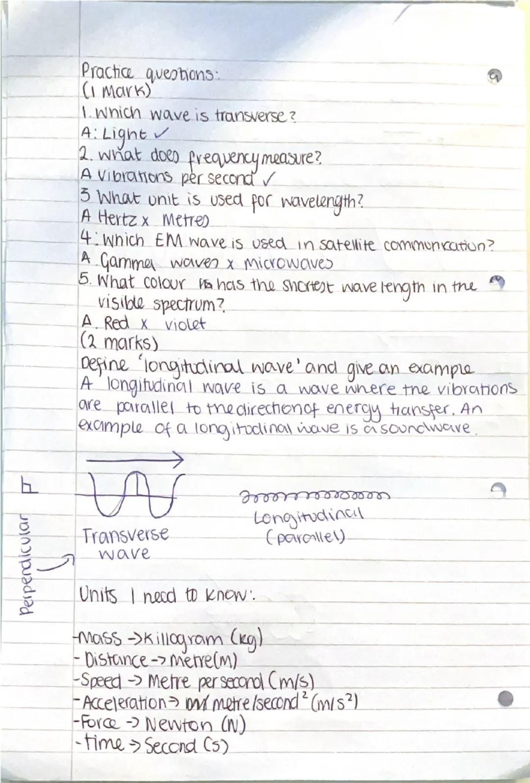 Physics
formula: speed = distance = Average speed formula
time
f = 1/time period = Frequency = 1/time period
v = fλ = Wave Speed = frequency