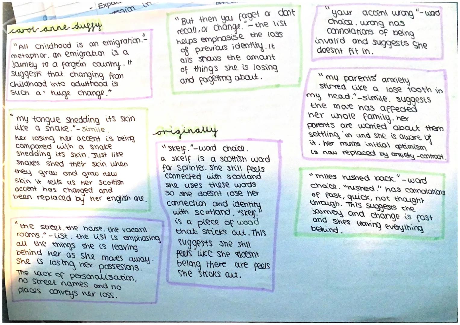 11
Expa
carol anne duffy
(1
All childhood is an emigration."
metaphor, an emigration is a
jaumey to a forgein country. It
suggests that chan