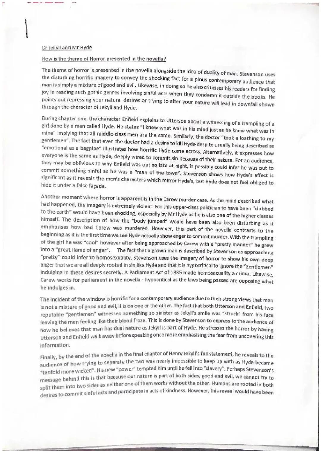 JEKYLL AND HYDE HORROR ESSAY