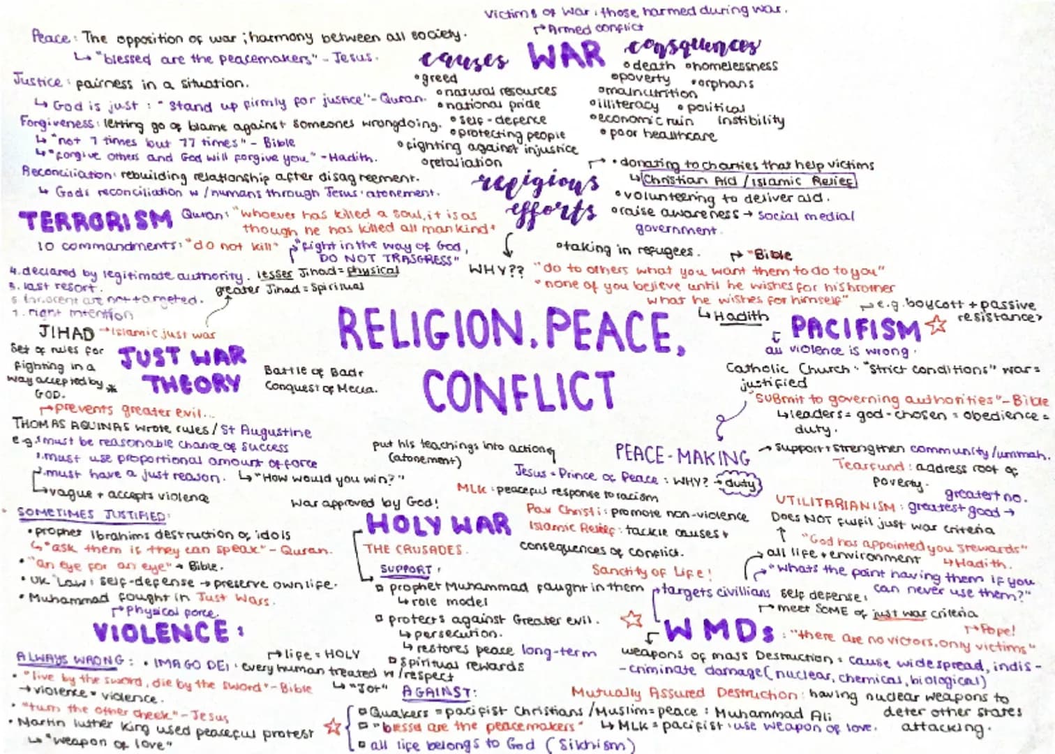 Peace: The opposition of war; harmony between all society.