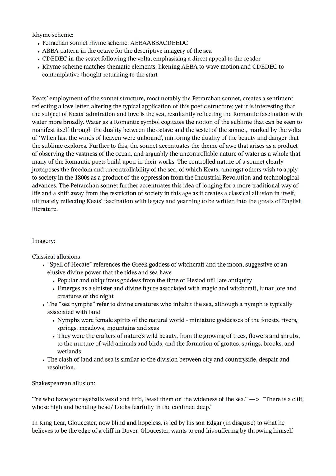 Poem overview:
Sonnet On The Sea - John Keats:
Keats provides a consideration of the restorative power of nature, and its ability to cleanse