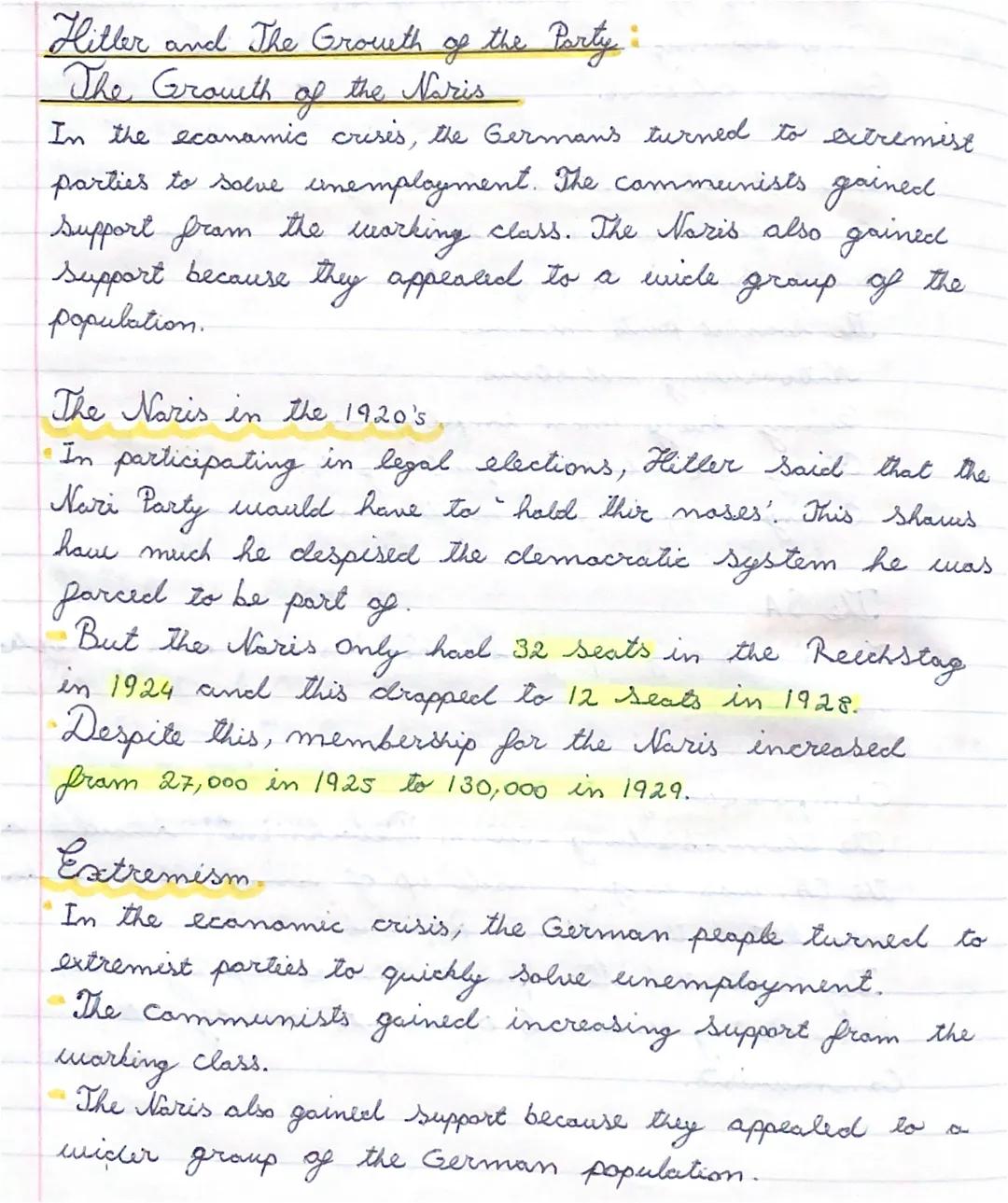 Hitler and The Growth of the Party :
The Growth
the Naris
of
In the economic crises, the Germans turned to extremist
parties to solve unempl