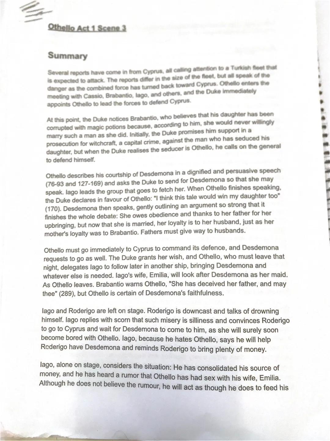 # Othello Act 1 Scene 3
Summary
Several reports have come in from Cyprus, all calling attention to a Turkish fleet that
is expected to att