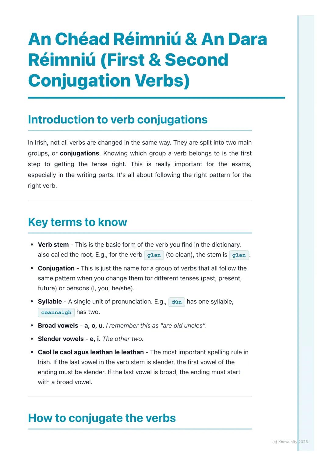 # An Chéad Réimniú & An Dara
# Réimniú (First & Second
# Conjugation Verbs)
## Introduction to verb conjugations
In Irish, not all verbs a