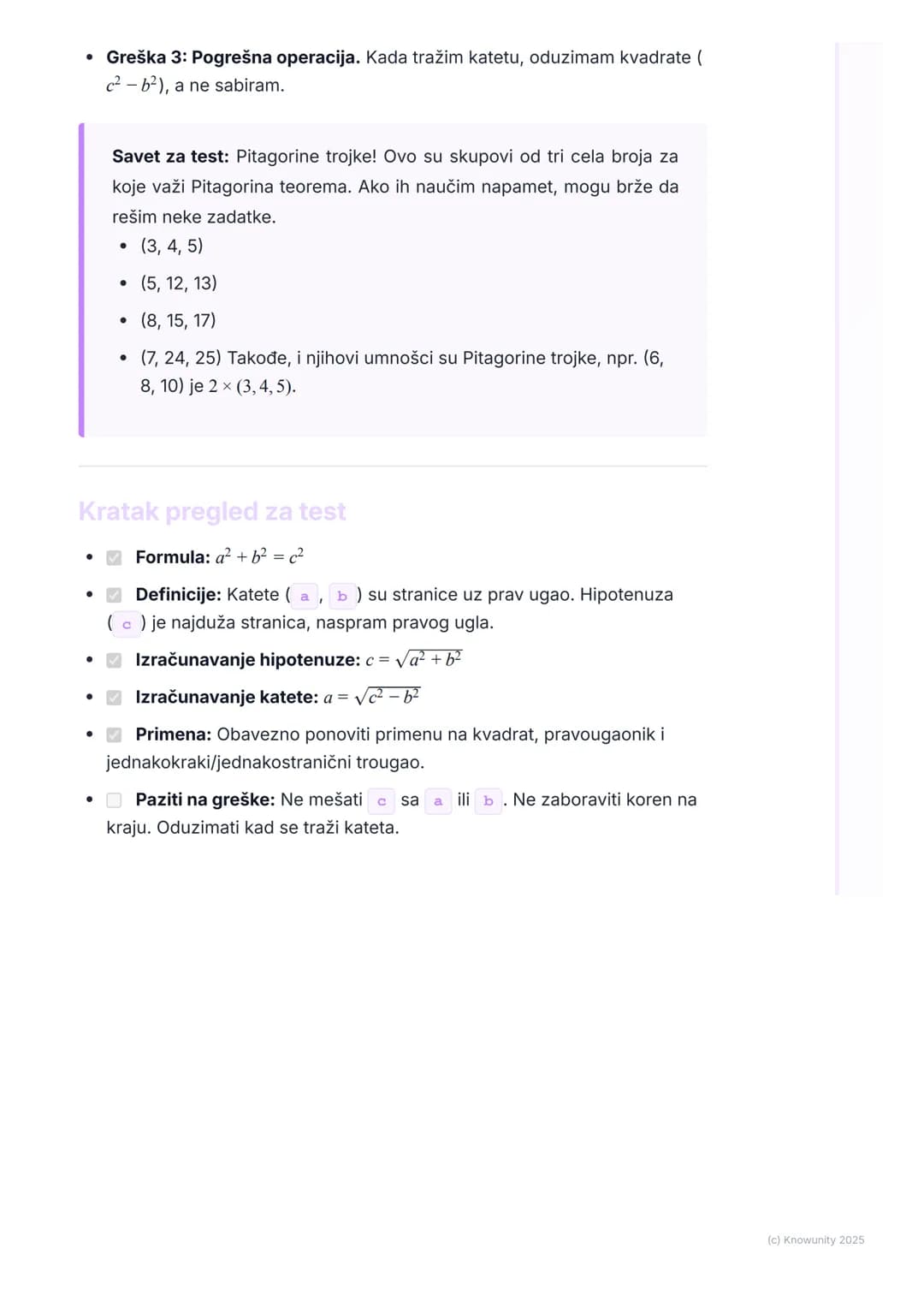 # Pitagorina teorema
Uvod i podsećanje
Pitagorina teorema je jedna od najvažnijih teorema u geometriji. Povezuje
dužine stranica pravouglo