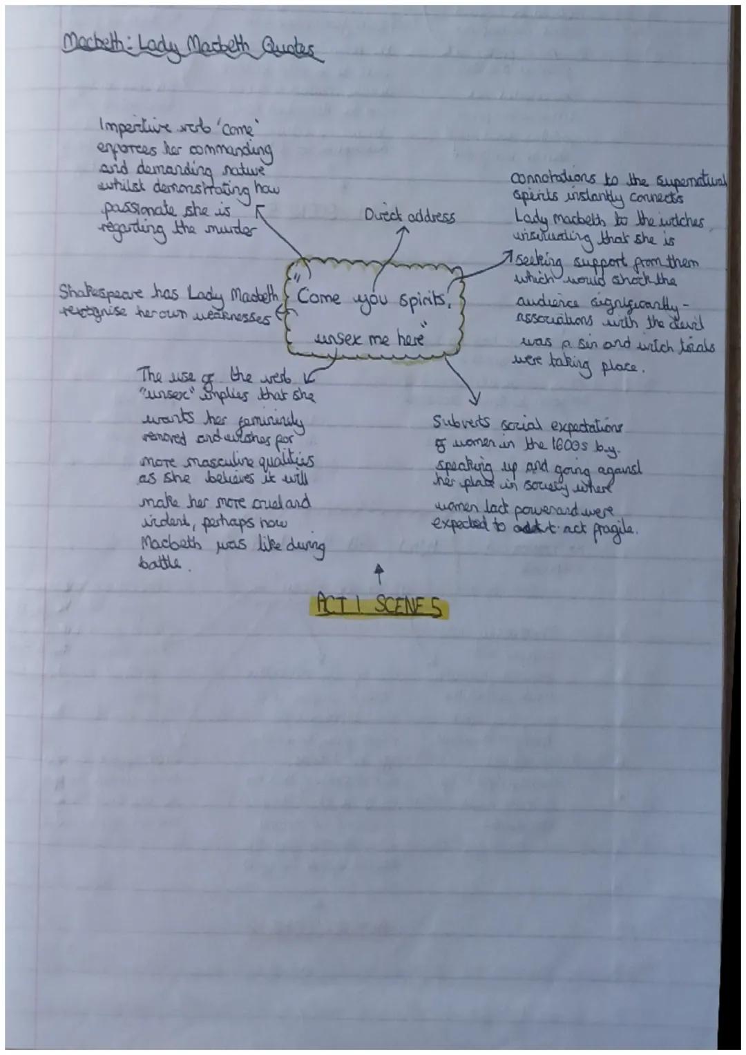 Machett: Lady Macbeth Quotes
Imperitive verb 'come
enporces her commanding
and demanding native
wwhilst demonstrating how
passionate she is