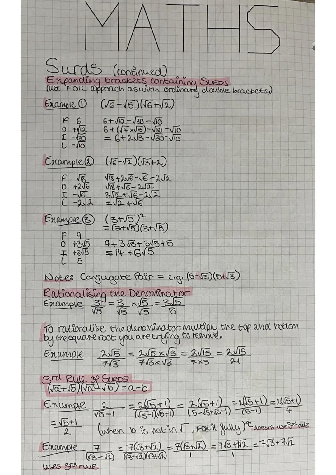 MATHS
Surds
√36=6
√144 = 12
the above roots have exact values and are called rationals.
√2~1.4
3/21~2.76
(~=ish)
the above roots have no exa