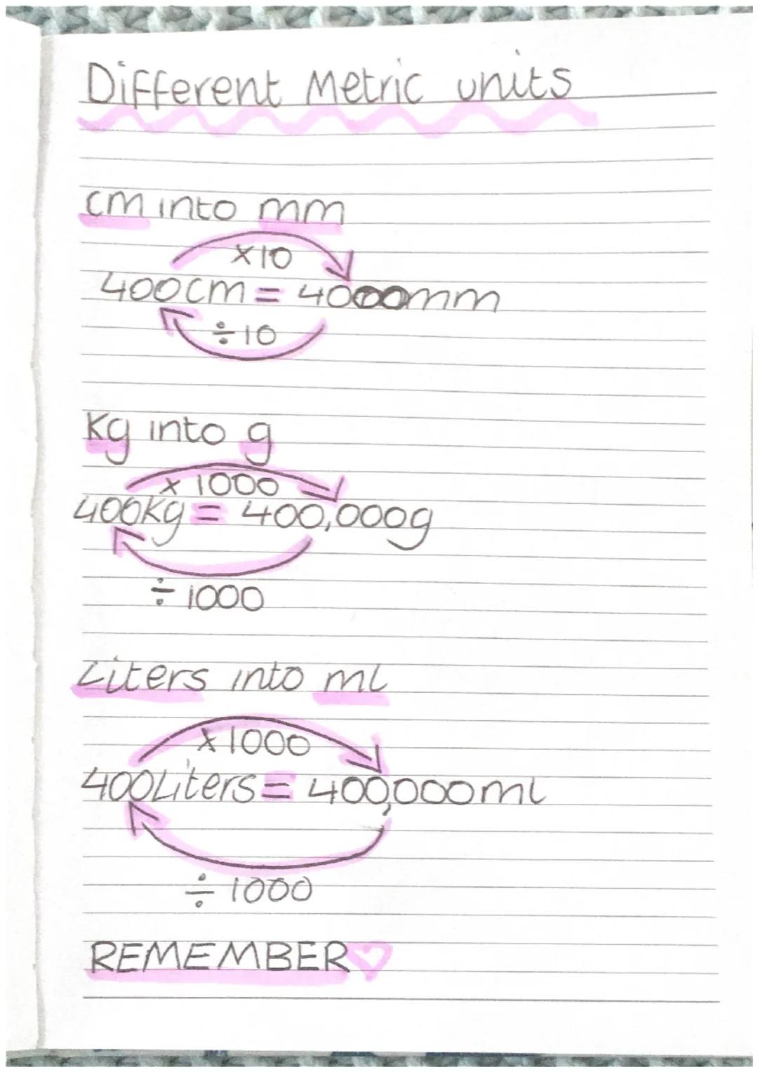 converting measurements
How to convert clifferent
measurements (metric units)
Example:
Convert 400cm into metres.
100X
1
400cm = 4m
100%
ans