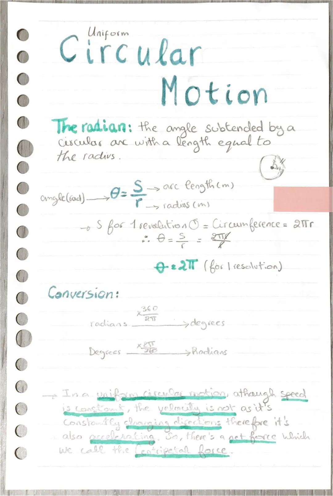 Circular motion, A level physics notes