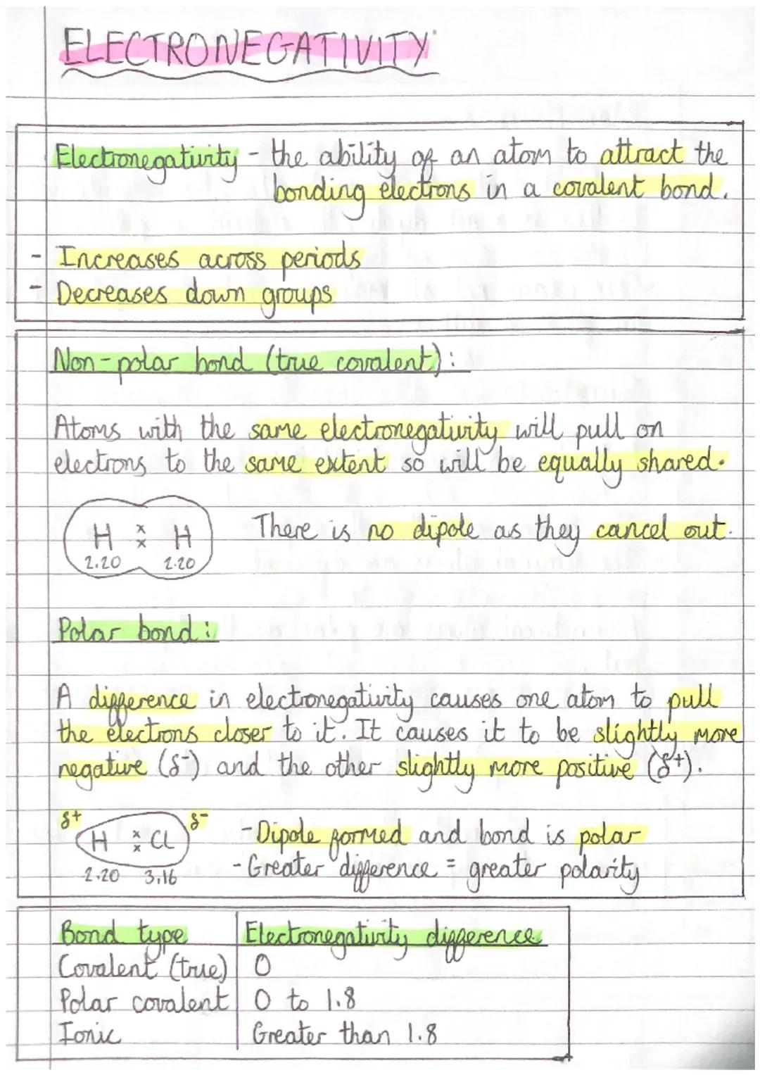 # ELECTRONEGATIVITY
Electronegativity - the ability of an atom to attract the
bonding electrons in a covalent bond.
- Increases across per