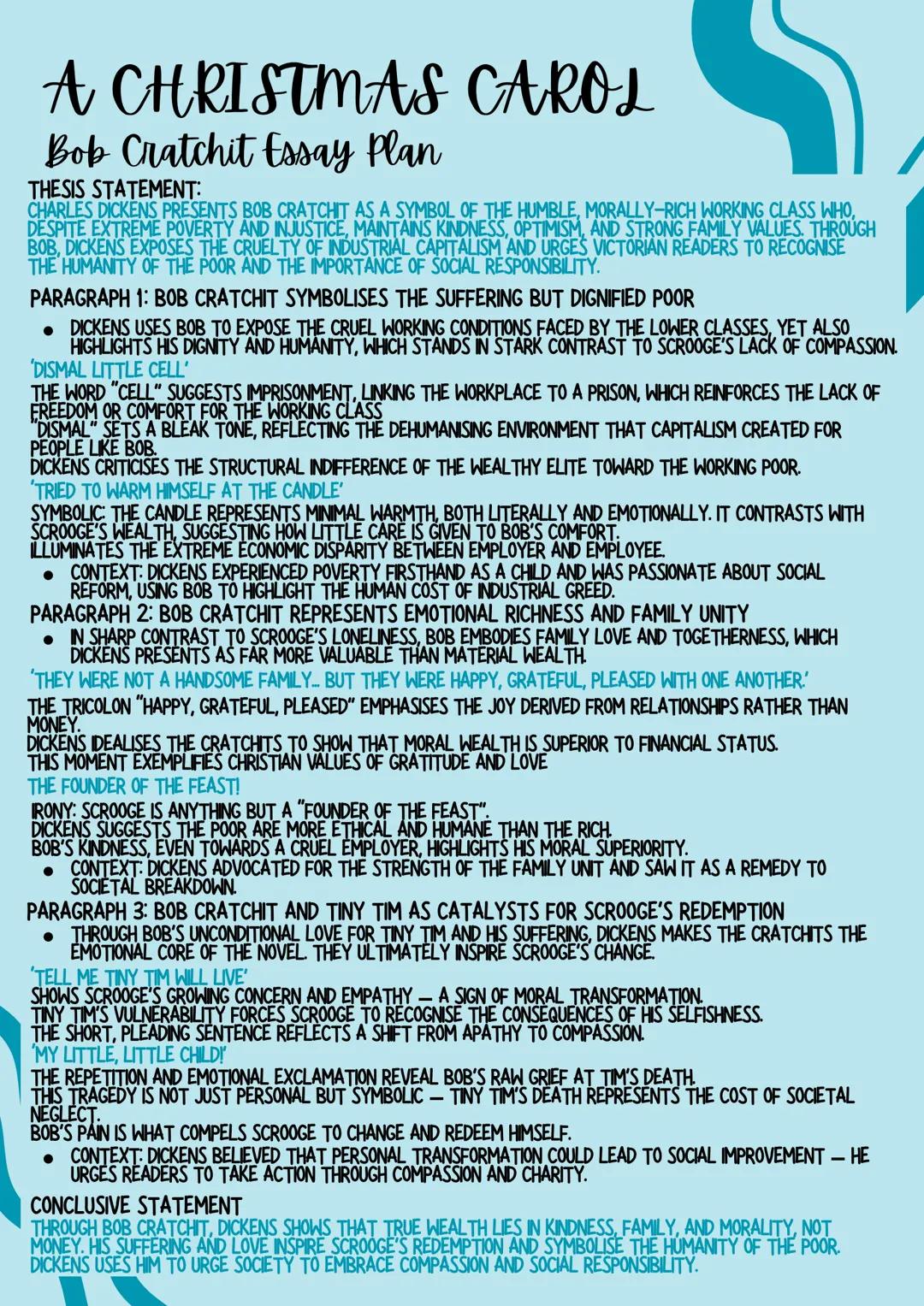 A Christmas Carol Bob Cratchit Essay Plan