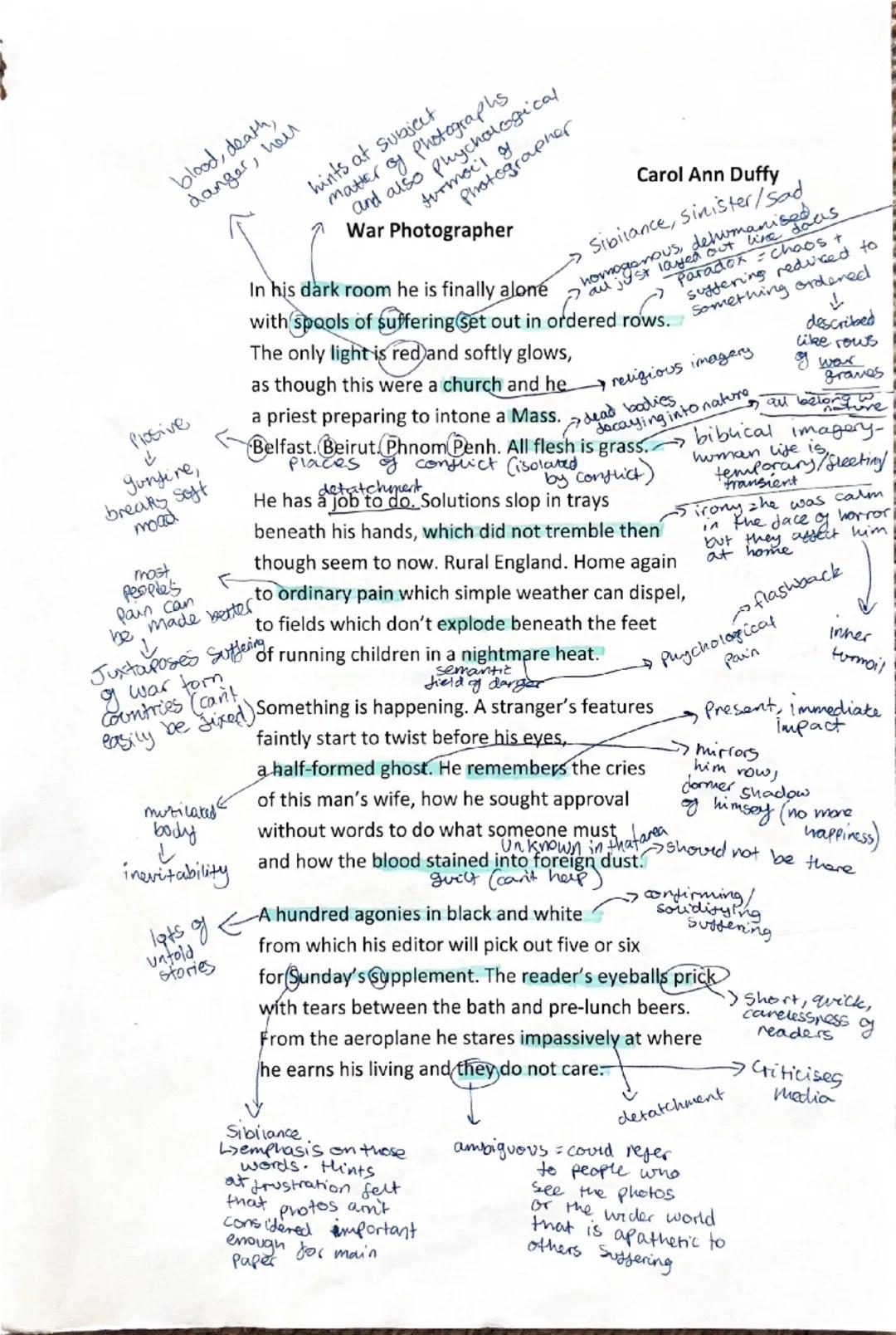 Power and conflict poetry - war photographer annotations