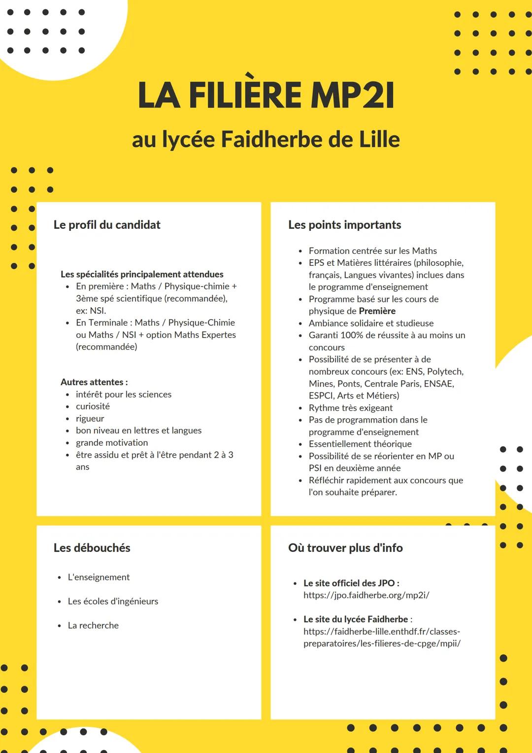 # LA FILIÈRE MP21
au lycée Faidherbe de Lille
## Le profil du candidat
Les spécialités principalement attendues
* En première: Maths /