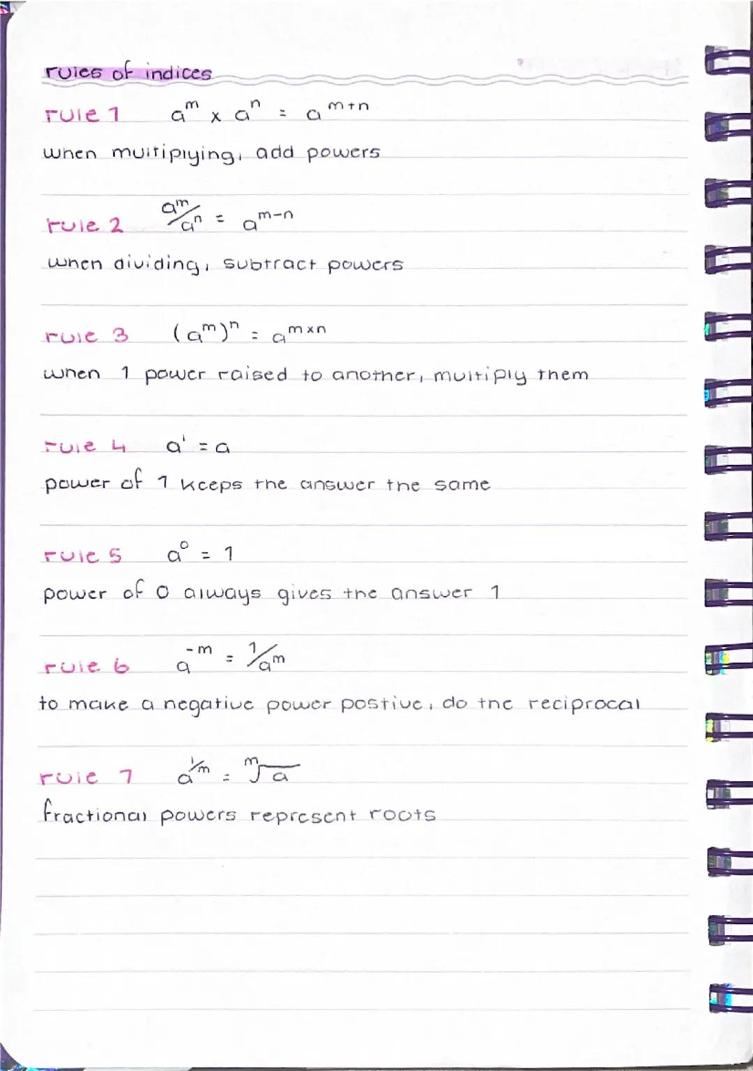 Rules of indices
