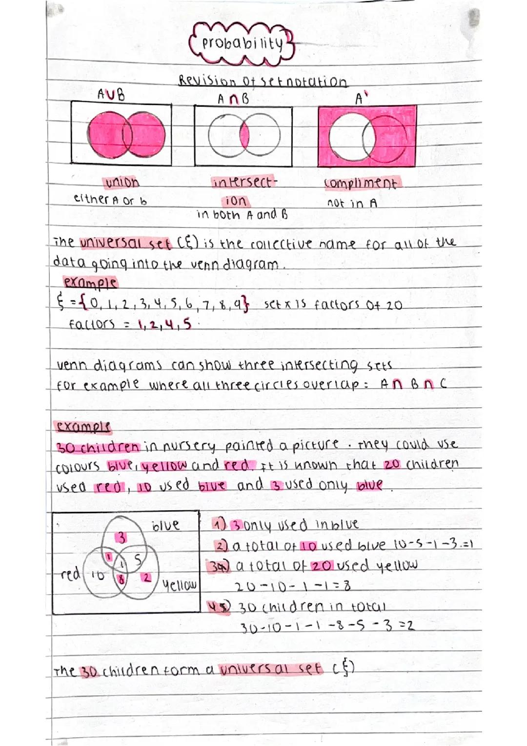 Probability - venn diagrams (set notation)