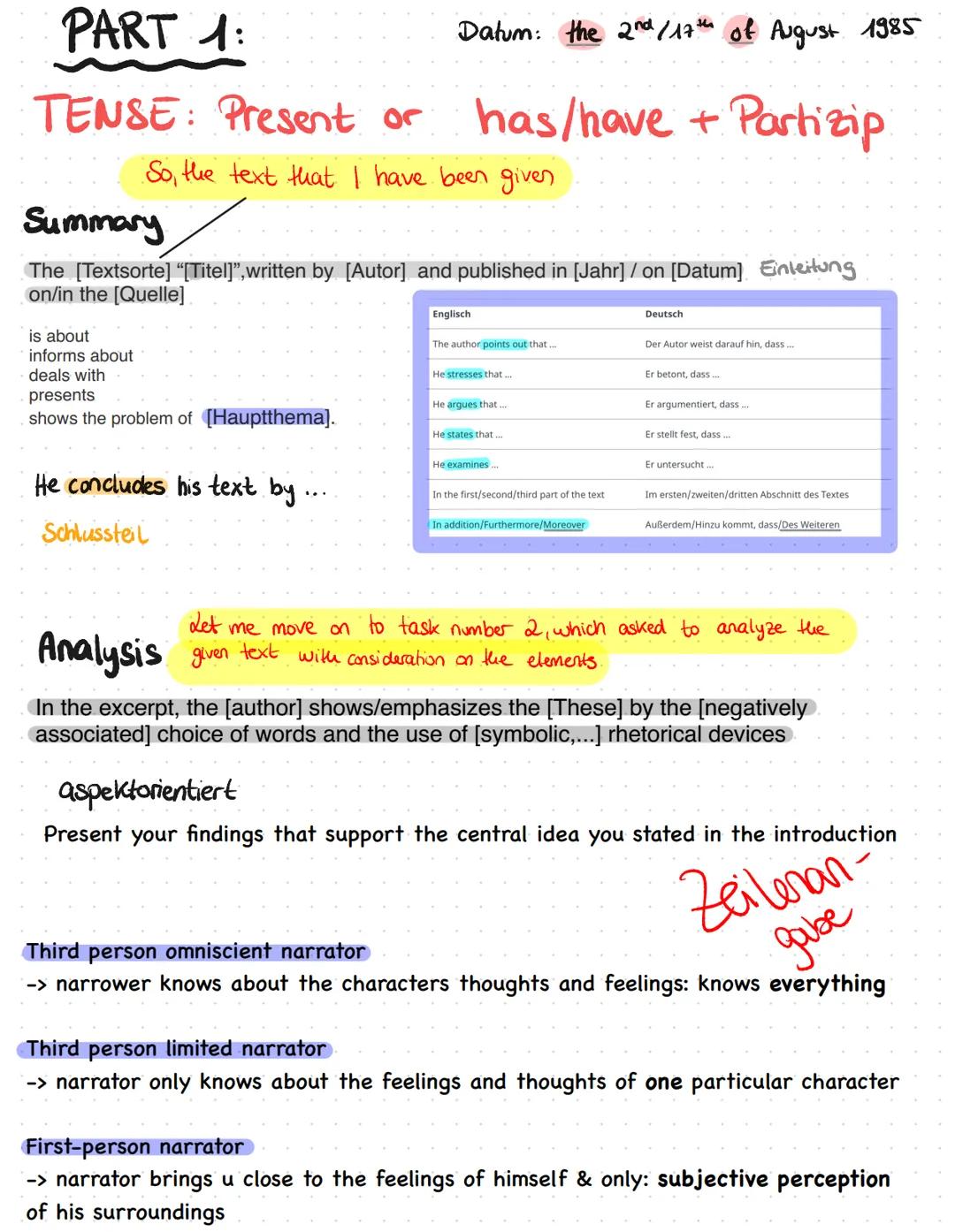 # USEFUL
# PHRASES PART 1:
Datum: the 2nd/17th of August 1985
TENSE: Present or has/have + Partizip
So, the text that I have been given
Sum