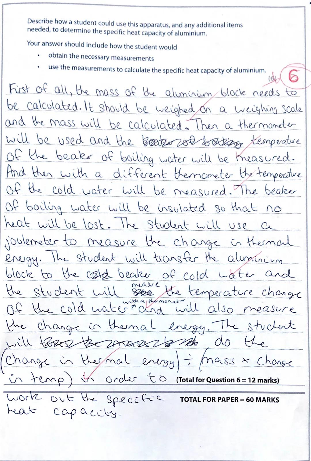 *(b) This question is about determining the specific heat capacity of aluminium.
An aluminium block is placed in boiling water as shown in F