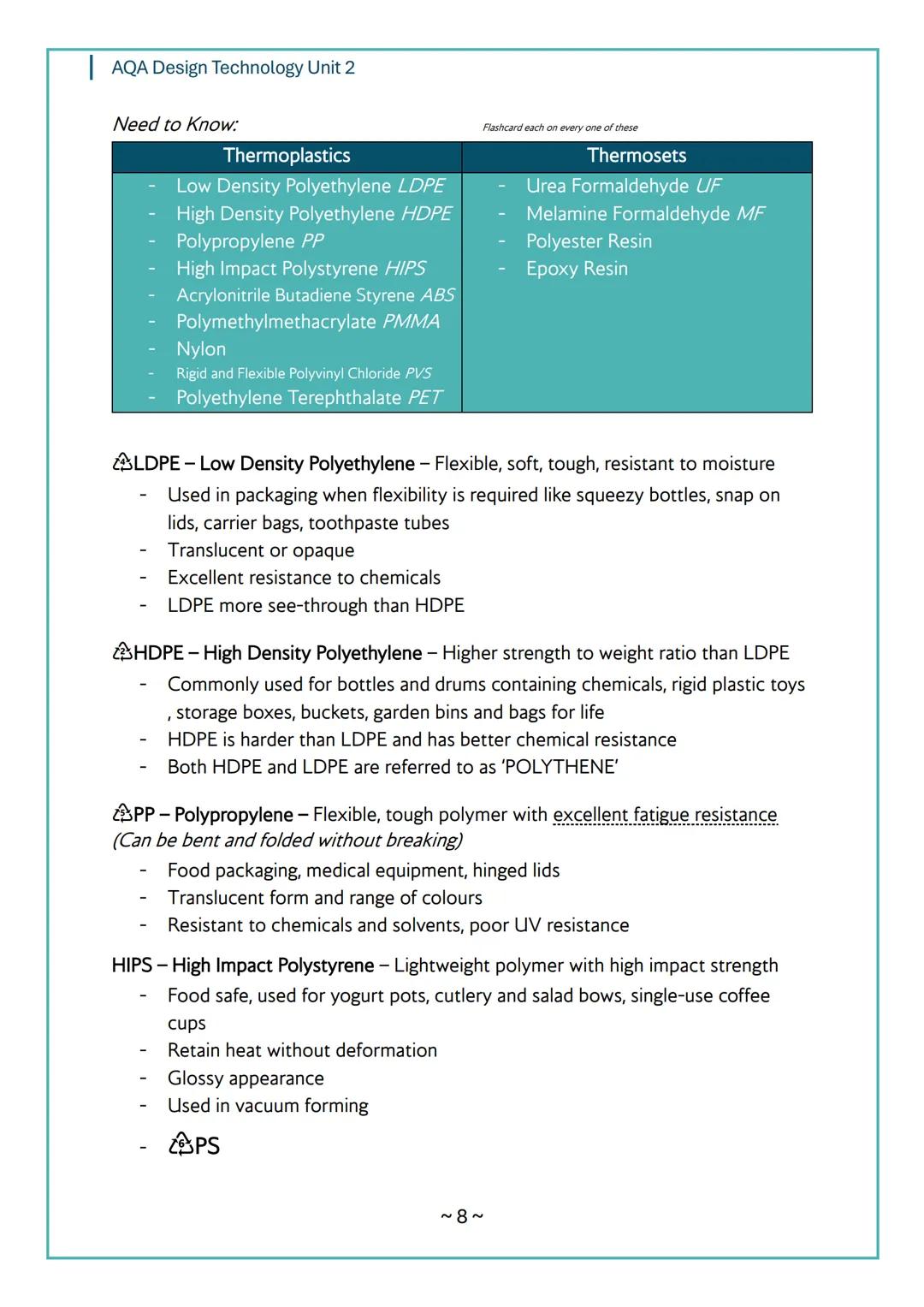 # AQA Design Technology Unit 2
# AQA
Design Technology
# Unit 2
# Content
Notes
~1~ AQA Design Technology Unit 2
Topic 1: Performance Ch