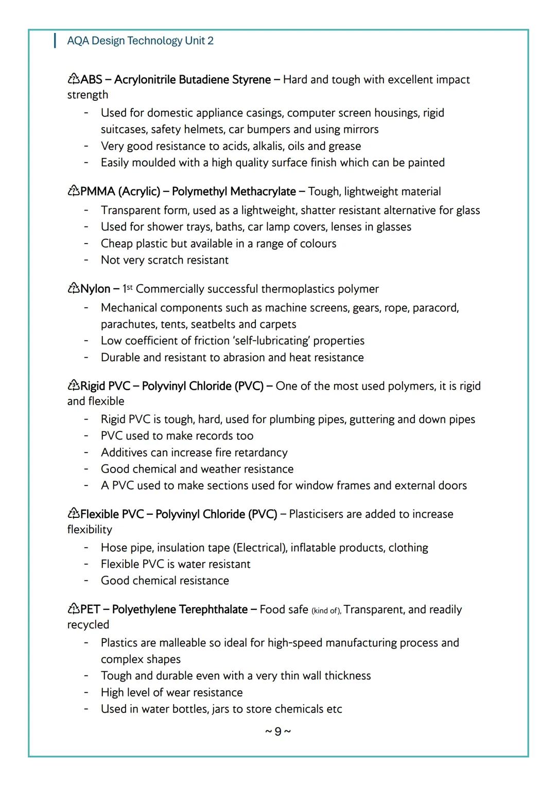 # AQA Design Technology Unit 2
# AQA
Design Technology
# Unit 2
# Content
Notes
~1~ AQA Design Technology Unit 2
Topic 1: Performance Ch