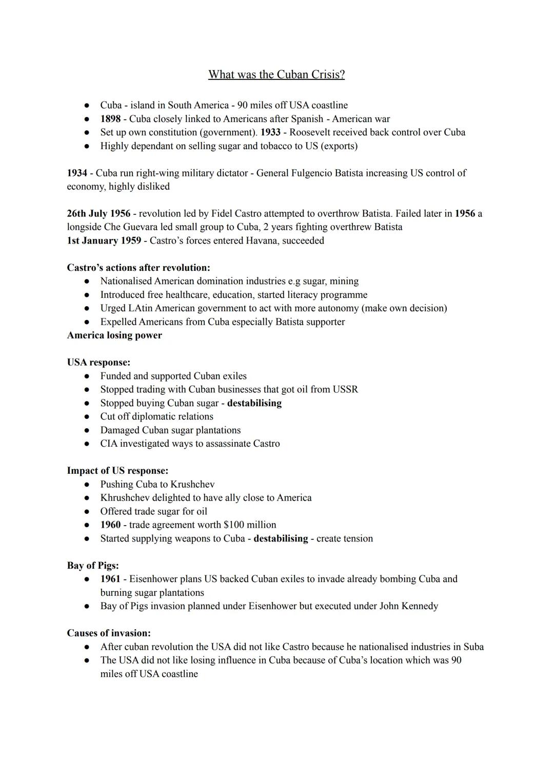 Cuba island in South America - 90 miles off USA coastline
1898 - Cuba closely linked to Americans after Spanish - American war
Set up own co