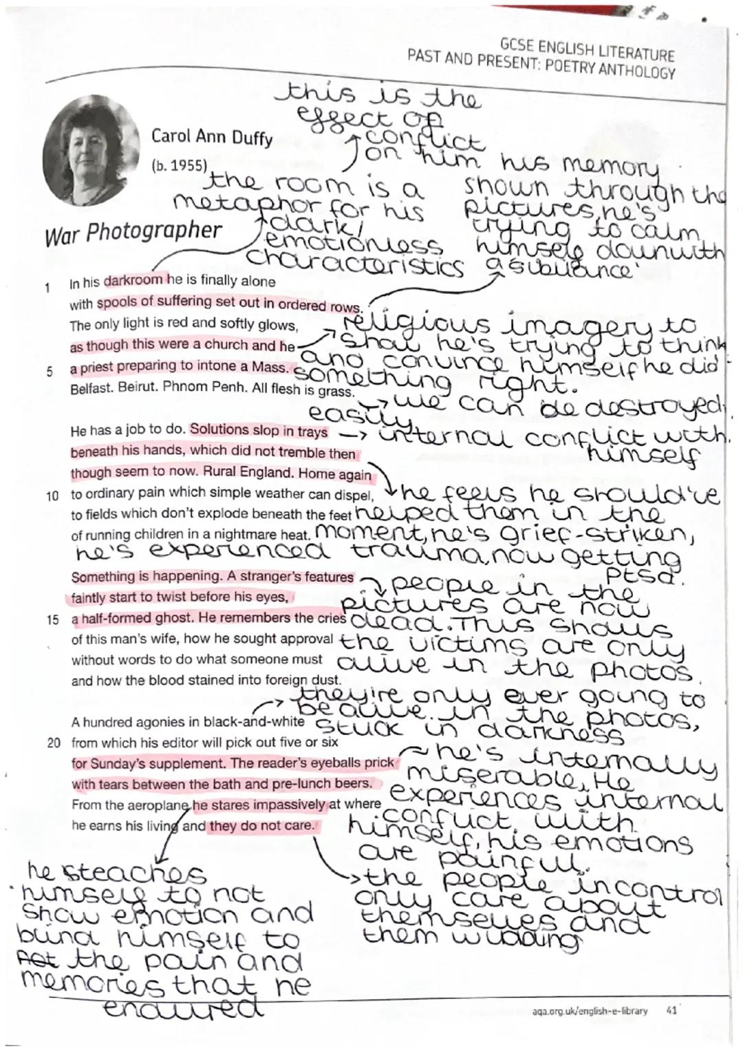 Carol Ann Duffy
(b. 1955),
GCSE ENGLISH LITERATURE
PAST AND PRESENT: POETRY ANTHOLOGY
this is the
effect of
conflict
Jon him his memory.
the