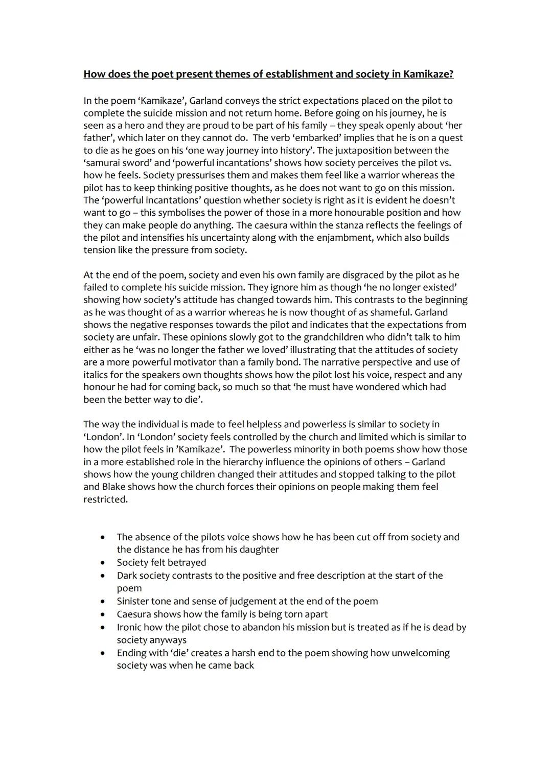 # How does the poet present themes of establishment and society in Kamikaze?
In the poem 'Kamikaze', Garland conveys the strict expectation