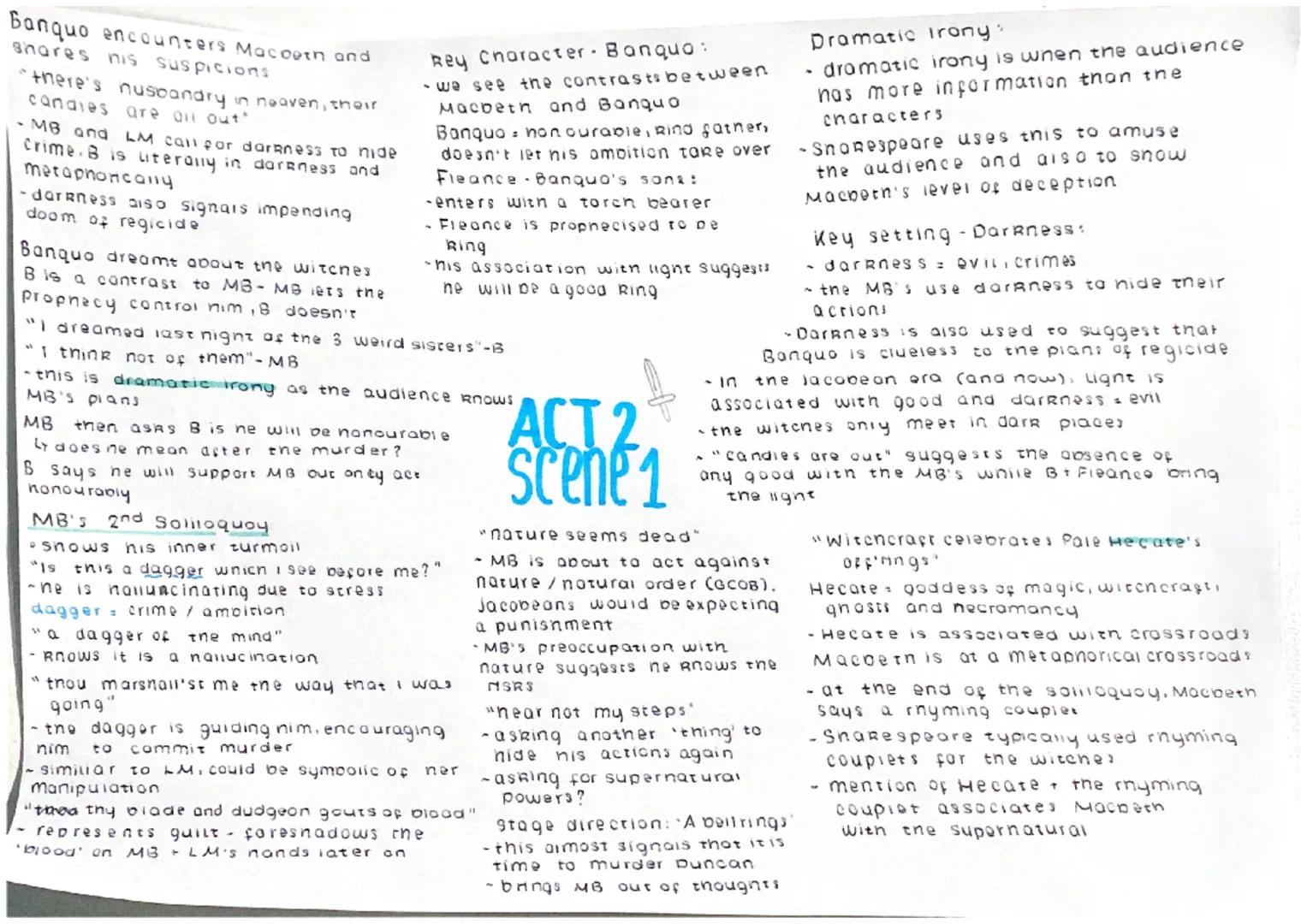 Banquo encounters Macoeth and
shares his suspicions
there's nusbandry in heaven, their
candies are all out
- MB and LM call for darkness to