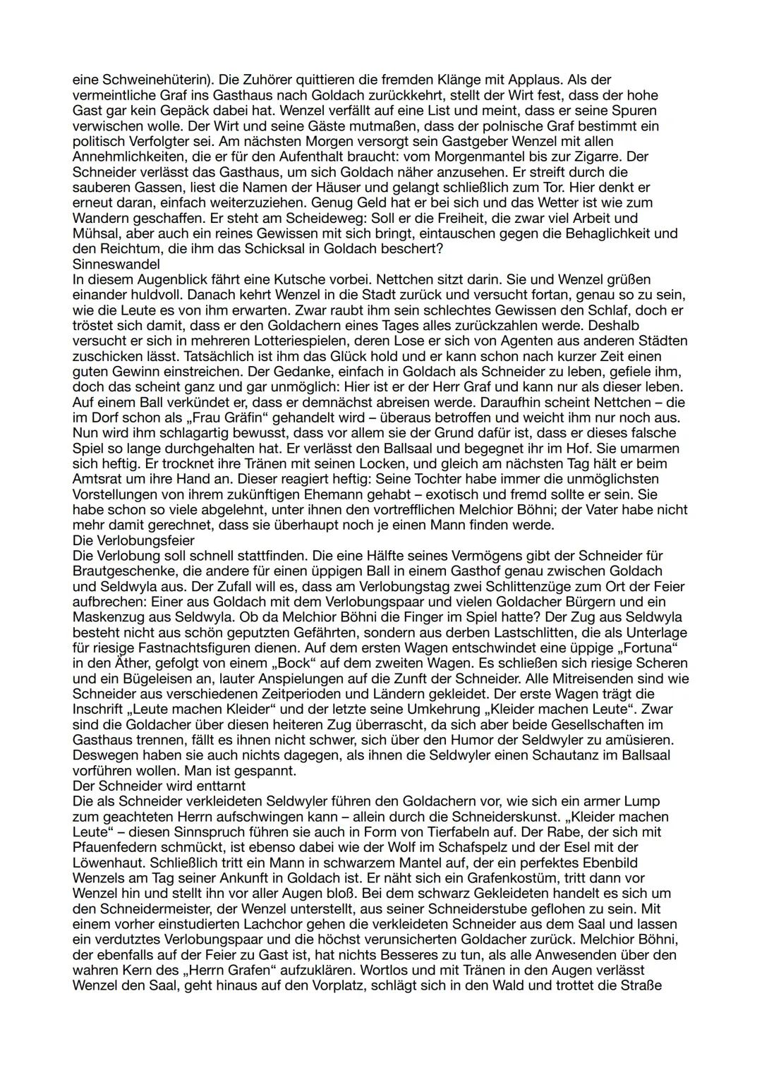 # Inhaltsangabe Kleider machen
# Leute
Eine verhängnisvolle Verwechslung
An einem trüben Novembertag marschiert der Schneidergeselle Wenze