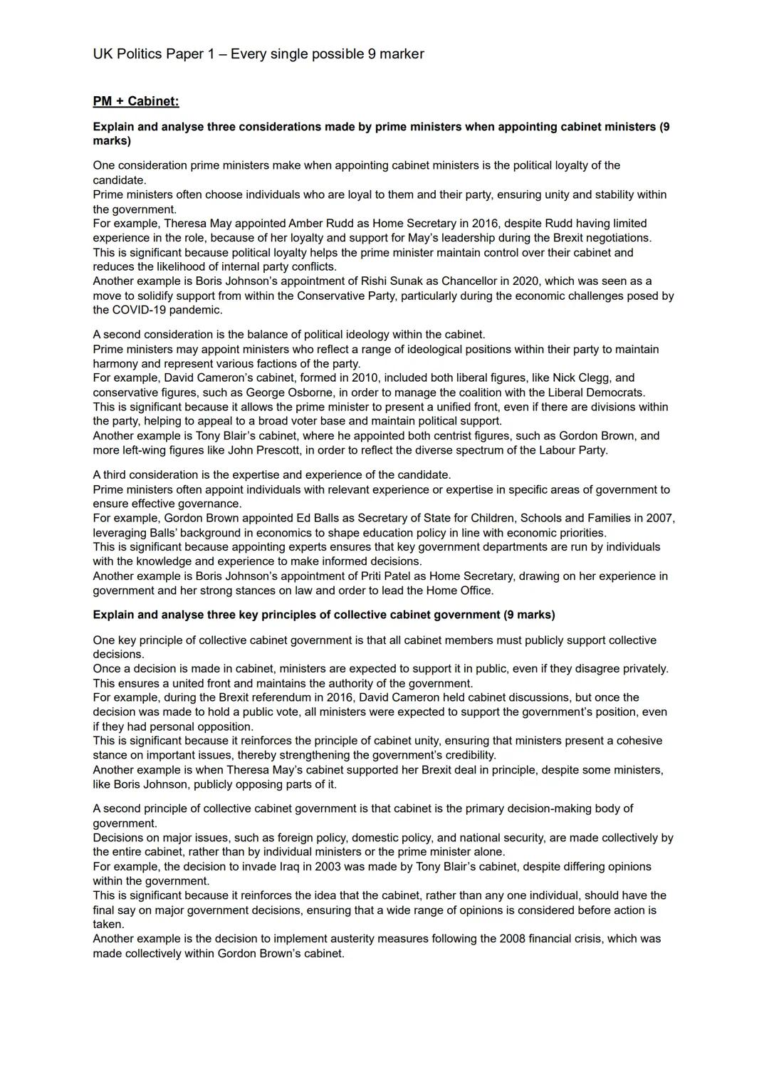 UK Politics Paper 1 - Every single possible 9 marker
UK Constitution:
Explain and analyse the significance of three sources of the UK consti