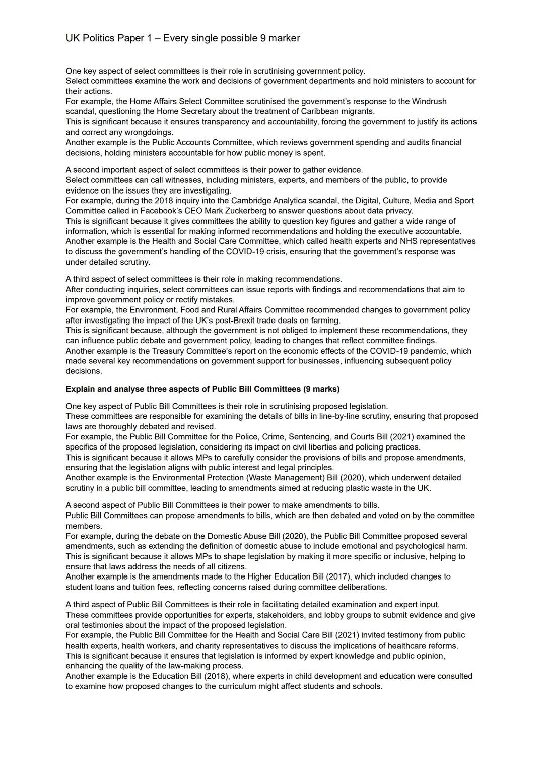 UK Politics Paper 1 - Every single possible 9 marker
UK Constitution:
Explain and analyse the significance of three sources of the UK consti