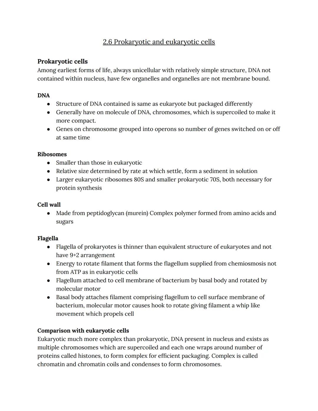 A level biology - OCR - 2.6 Prokaryotic and Eukaryotic cells