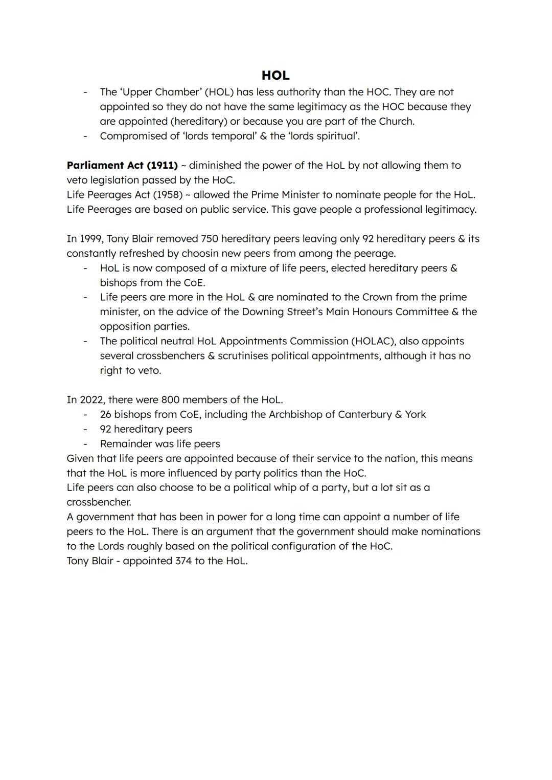 ## 2.1 The structure & role of the House of Commons &
House of Lords.
• The selection of members of the House of Commons & House of Lords,
i