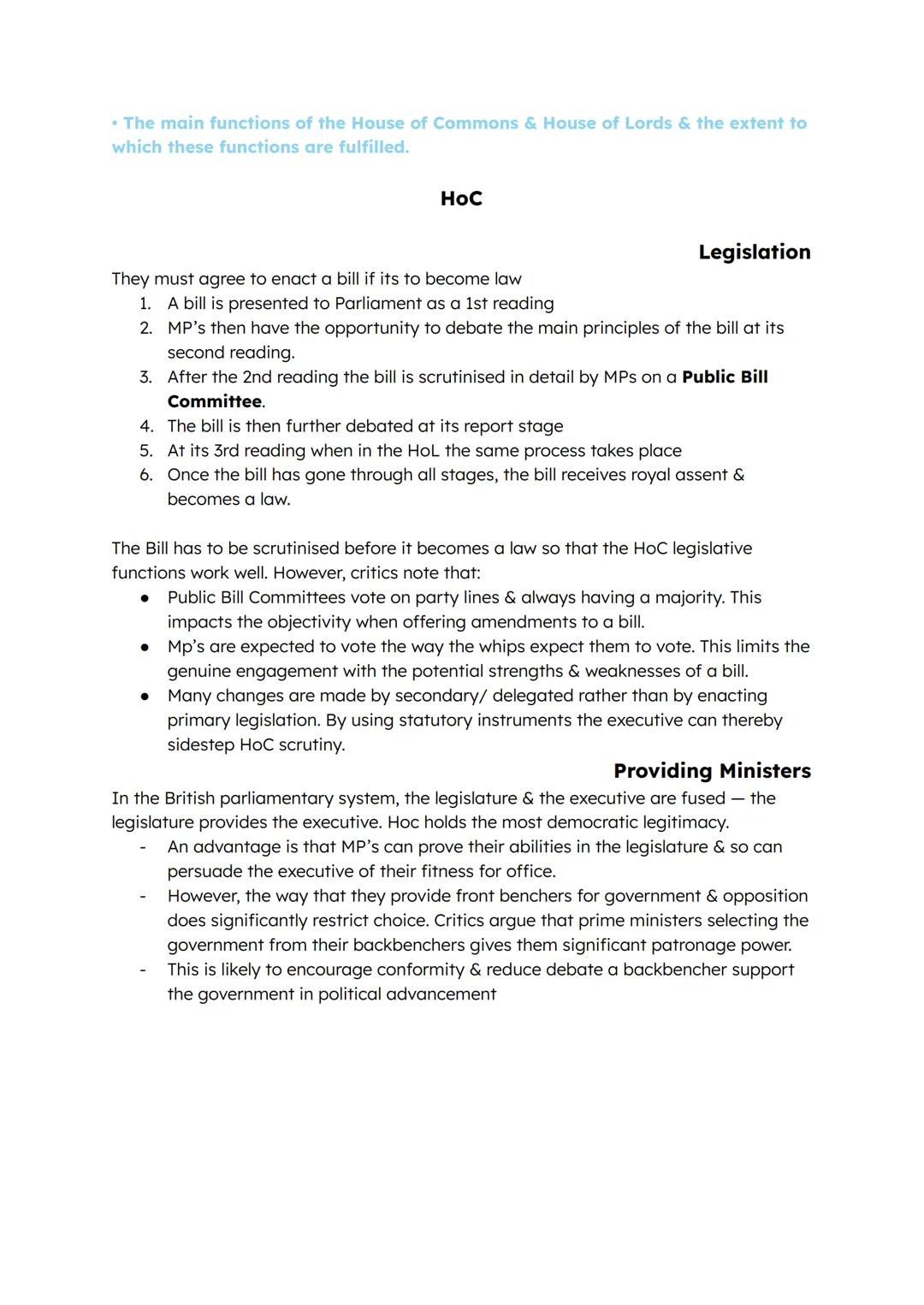 ## 2.1 The structure & role of the House of Commons &
House of Lords.
• The selection of members of the House of Commons & House of Lords,
i