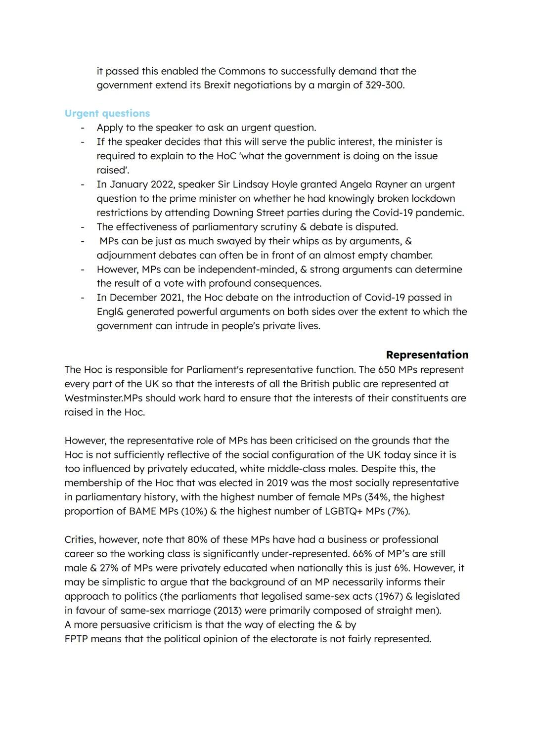 ## 2.1 The structure & role of the House of Commons &
House of Lords.
• The selection of members of the House of Commons & House of Lords,
i